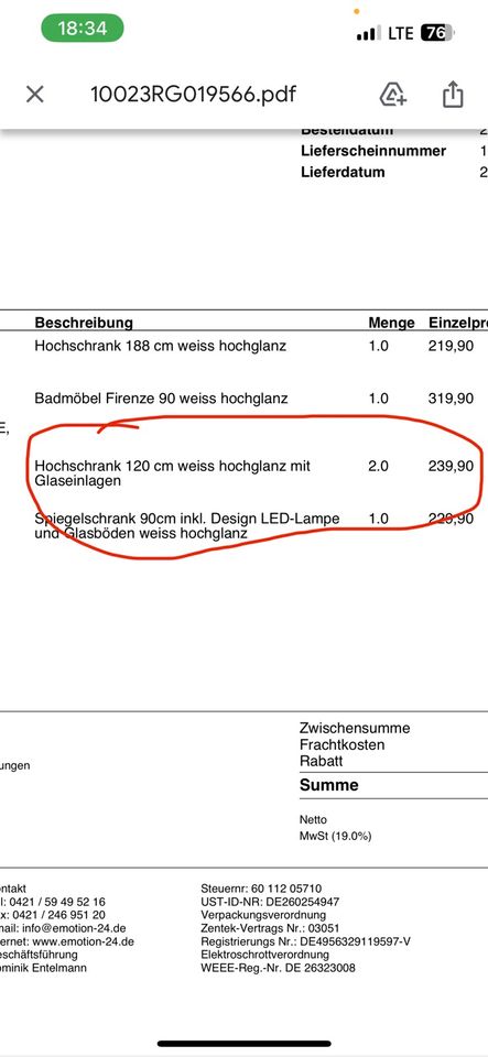 Bad Hängeschrank Hochglanz Weiß in Bammental