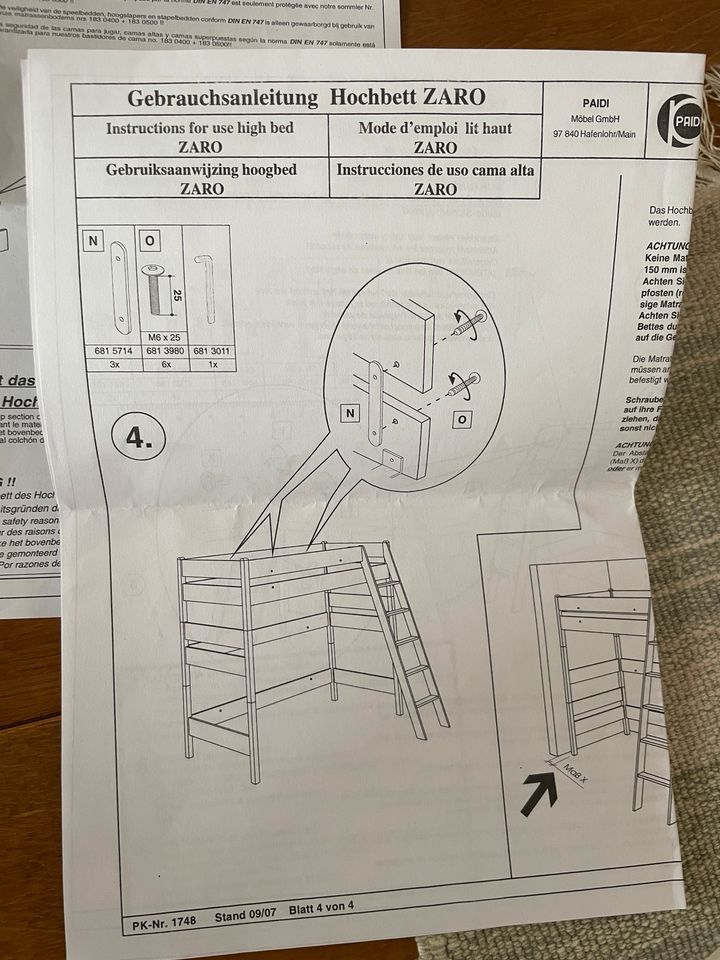 PAIDI Hochbett ZARO miit Leiter weiß Jugendbett Lattenrost in Bad Homburg