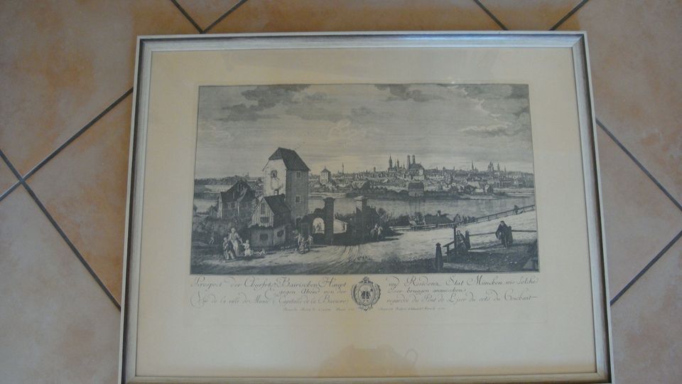 gerahmt. Bild "München Isarbrücke" um 1772 aus den 30er Jahren in Ernsgaden