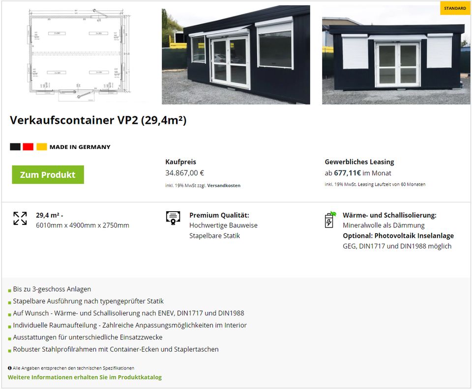 Verkaufscontainer, Verkaufspavillon "HIGH QUALITY" in Lemgo