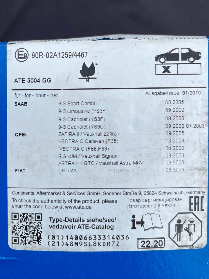 >> ATE 607172 Bremsbeläge vorn Opel Saab << in Trebur