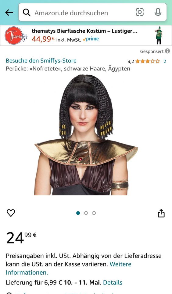 Damen Kostüm Ägypterin Cleopatra Karneval Größe S 36 mit Perücke in Kelberg