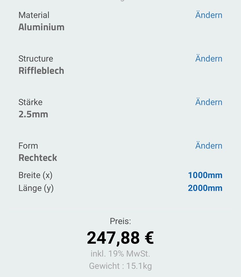 Riffelblech Aluminium in Murg