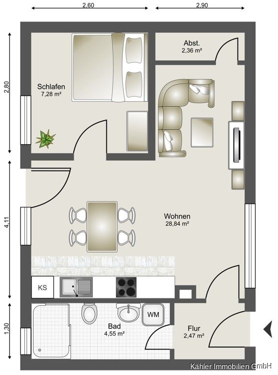 Komfortable 1,5-Zimmer-Wohnung mit ca. 45 Wohnfläche in ruhiger Feldrandlage unweit Büsums zu verkaufen in Buesum