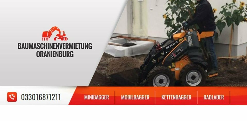 Mobilbagger Minibagger Kettenbagger Radlader Rüttler mieten in Oranienburg