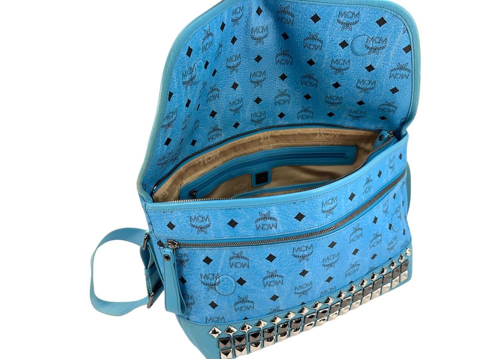 MCM Visetos Leder Umhängetasche FlapBag Crossbody Bag Tasche Blau in Schleswig