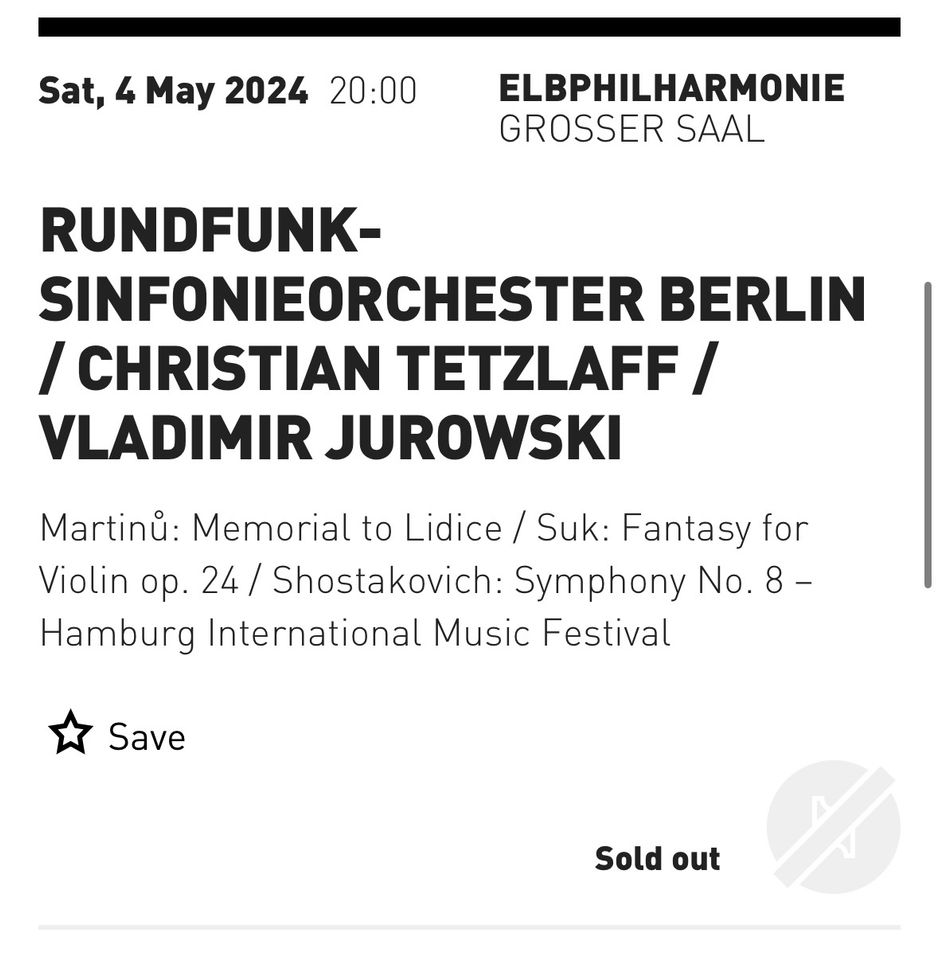 1x Tickets Elbphilharmonie 04.05 HEUTE RUNDFUNK-SINFONIEORCHESTER in München