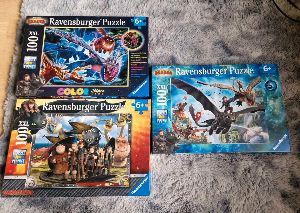3× Ravensburger Puzzle ab 6 Jahre Dragons XXL je 100 teilig in Nordwalde