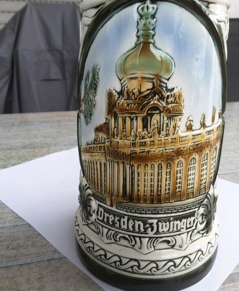 Dresden Zwinger Bierkrug mit Zinndeckel Vintage nie benutzt in Bönnigheim