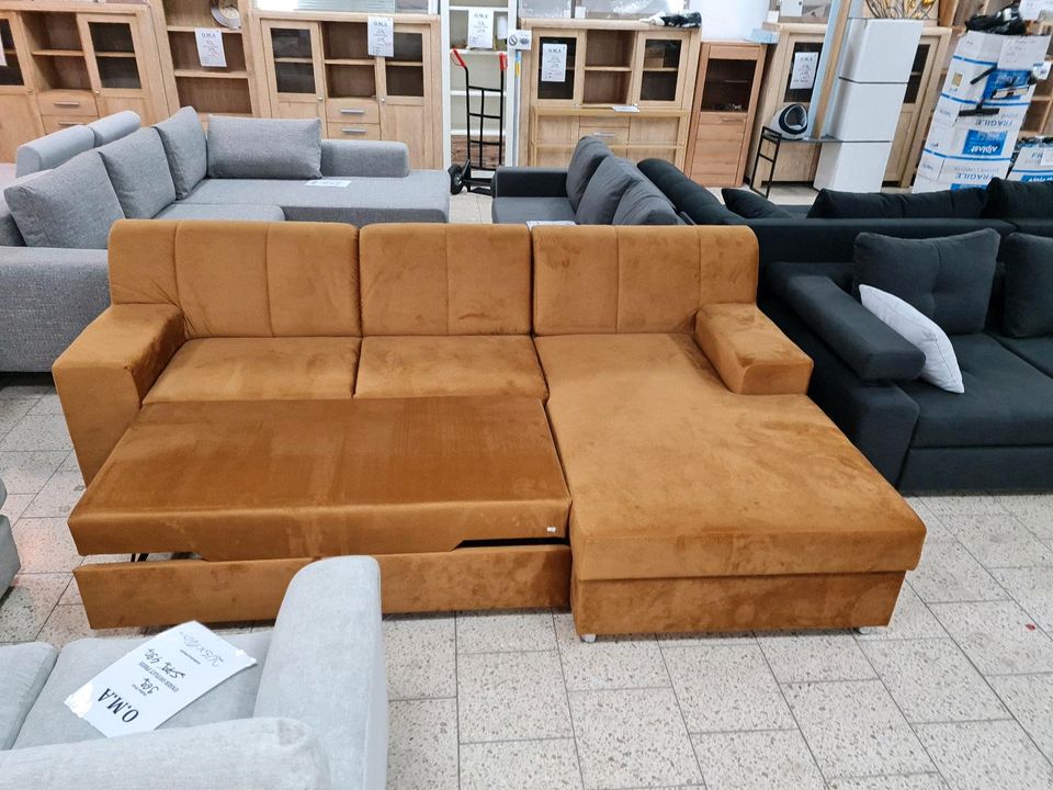 Sofa Couch Ecksofa Schlafsofa Bettkasten Samt Möbel UVP 1389€ in Herbstein