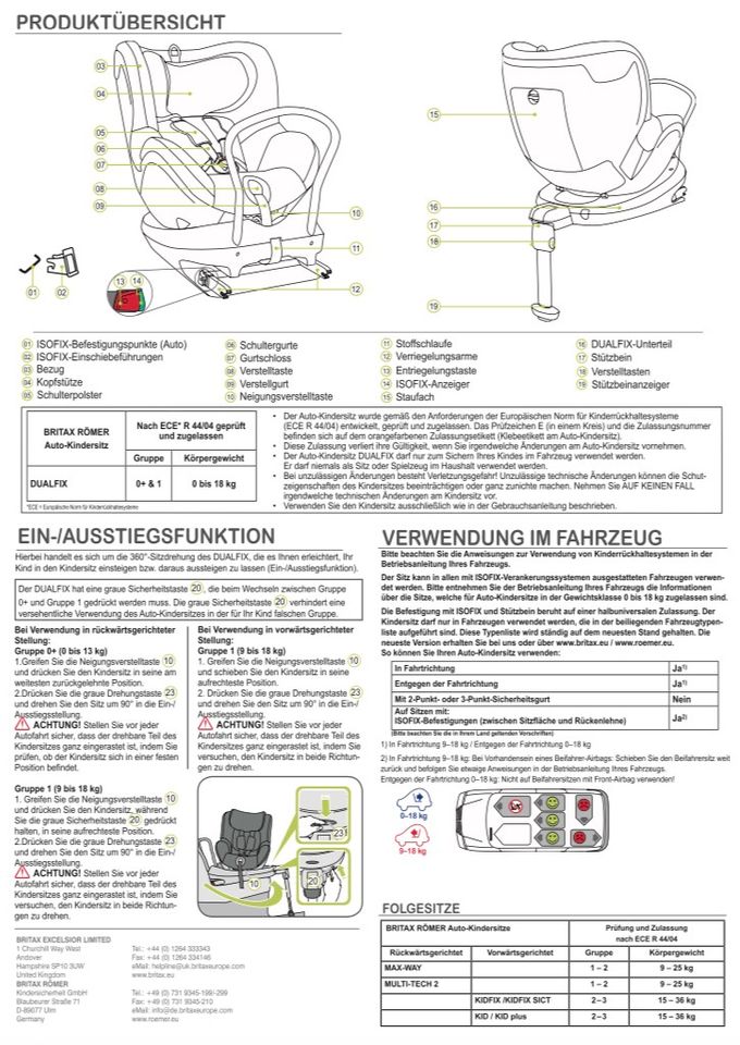 Britax Römer Dualfix Auto-Kindersitz Gruppe 0+/1 von 0-18 kg in Ebersberg