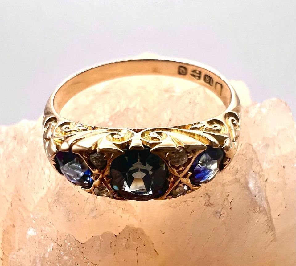 Original 18.Jahrhundert Edwardian Saphir Diamant Ring 750. Gold in Essen