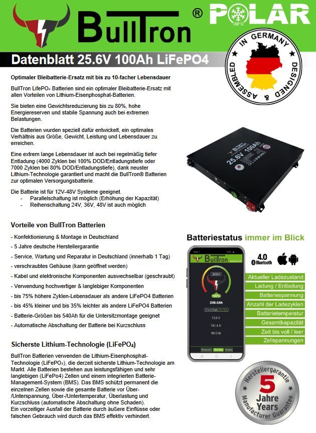 BullTron 24V Slim Polar 100Ah Smart BMS 150A Balancer Bluetooth in Hannover