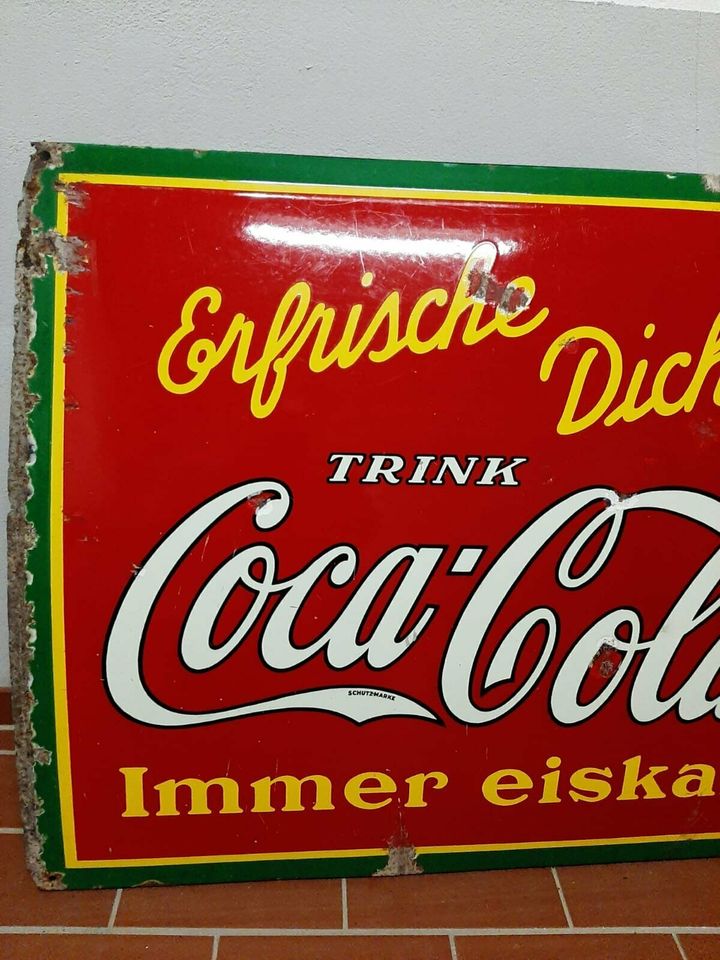 Coca-Cola Email Schild Alt ca 1930er Blechschild Erfrische Dich in Bernkastel-Kues