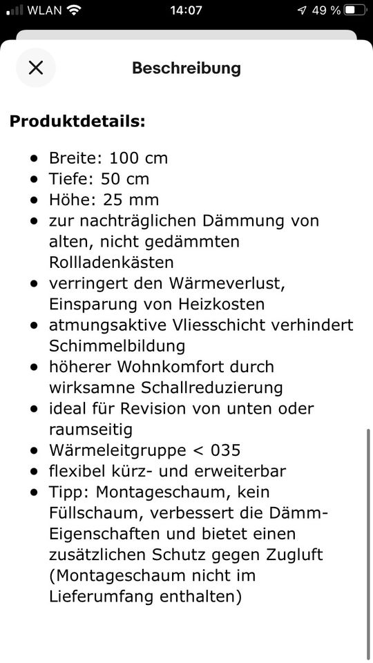 Rolladendämmung Roka-Thermo-Flex 1000/790/25mm EPS in Bad Sassendorf