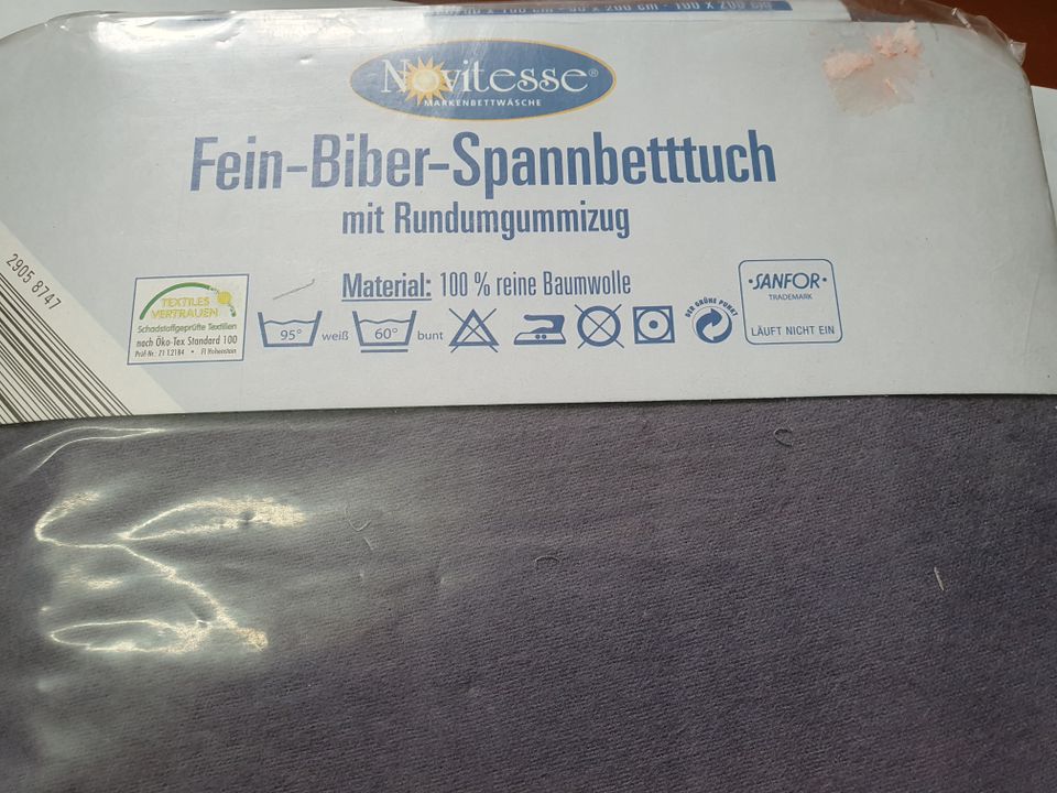 Graues Fein-Biber-Spannbetttuch für ca.100 x 200 cm -100% Baumw. in Hamburg