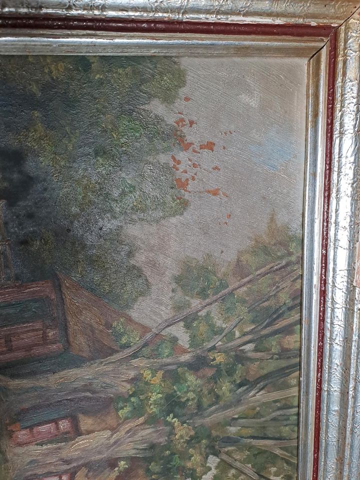 Gemälde Stall Bauernhaus im Wald Künstler unbekannt in Wörth Kr. Erding