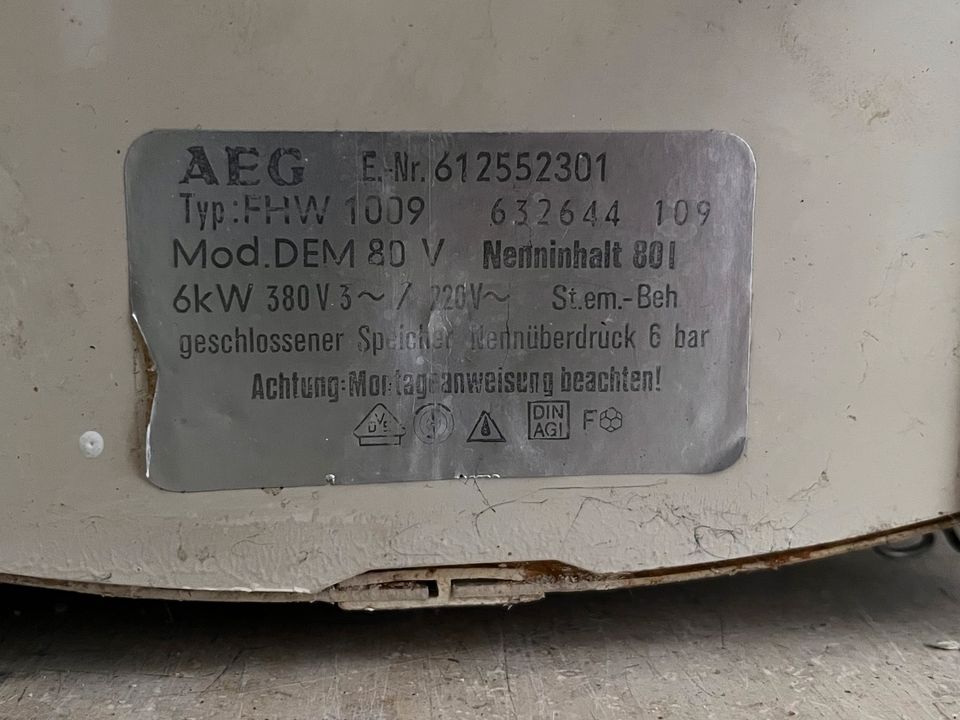 AEG 80 Liter Boiler Wasserboiler Warmwasserspeicher in Ingolstadt