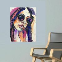 Original Bild Acryl Gemälde Hippie Girl Mädchen Frau Portrait Nordrhein-Westfalen - Porta Westfalica Vorschau