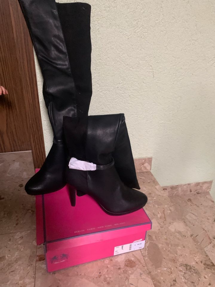 Only Pink/Overknees/schwarz/Grösse 41/neu/ungetragen in Waibstadt