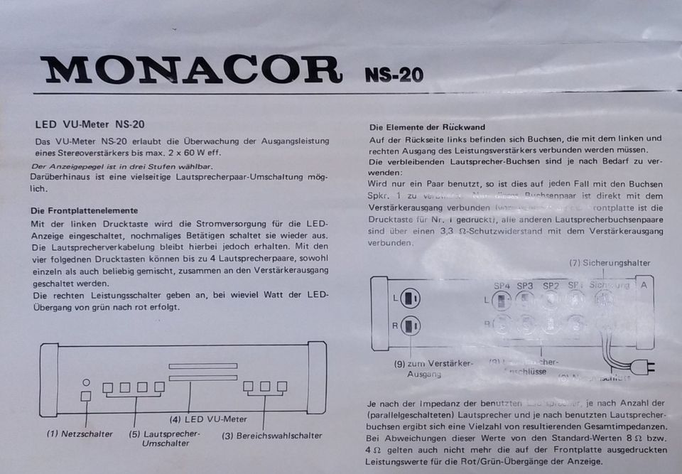 VU-Meter Monacor Model NS-20 Lautsprecher-Umschalter mit VU-Meter in Küssaberg