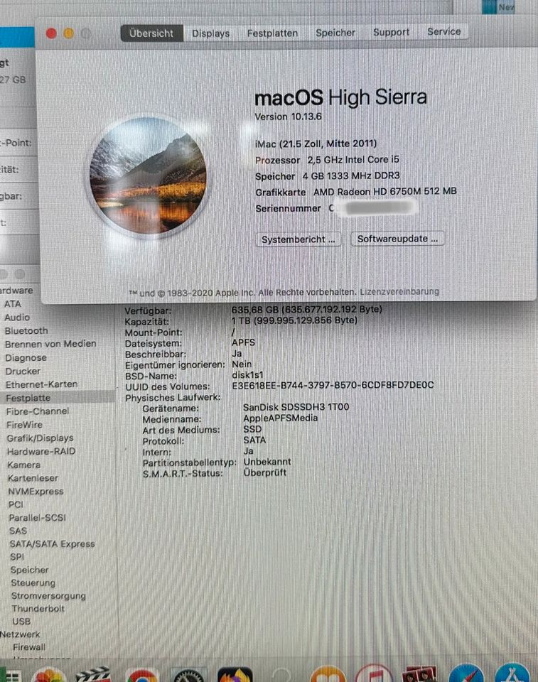 Apple iMac 2011 21,5“ Mitte 2011 1 TB SSD i5 2,5 GHz HD 6750M in Mönchengladbach