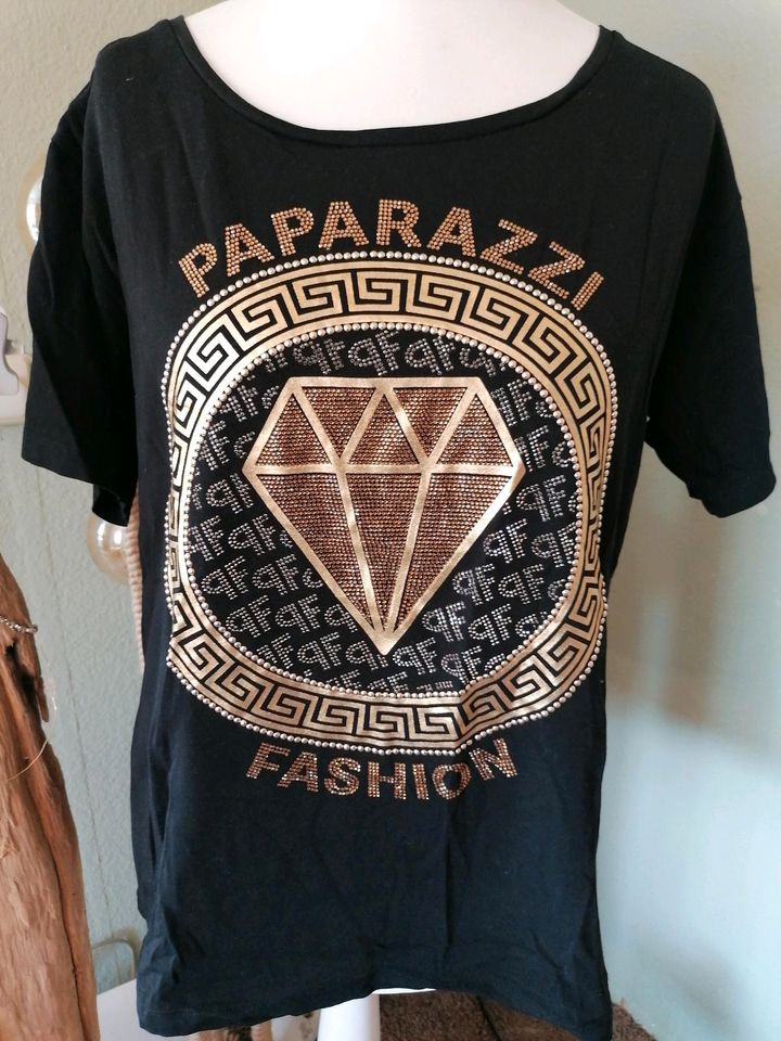 Paparazzi Shirt schwarz gold Diamant Strass 40 42 44 EG in Weißenfels