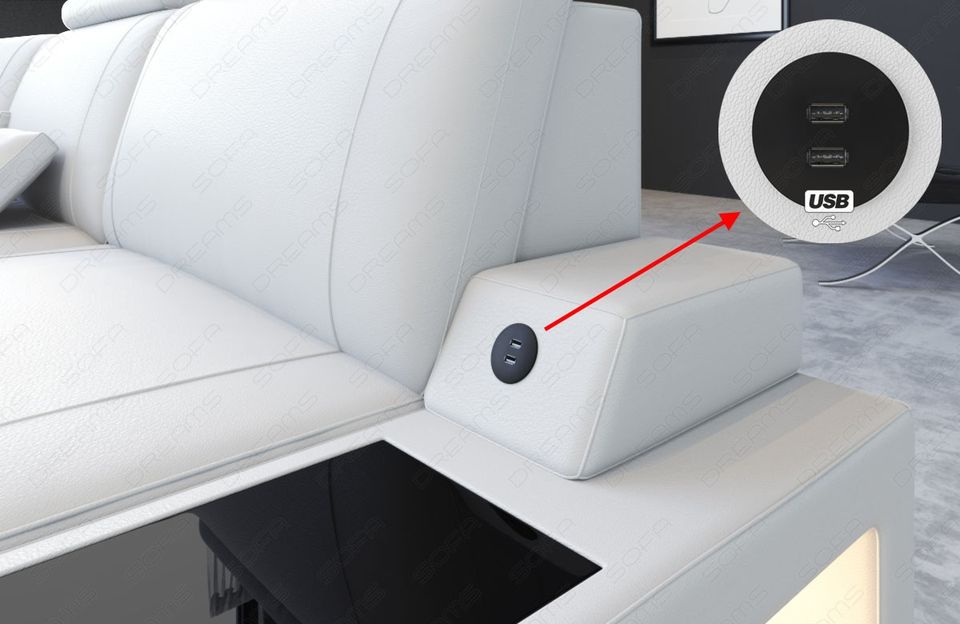 Leder Ecksofa Asti Mini mit großer Relax Ecke und LED Beleuchtung in Berlin