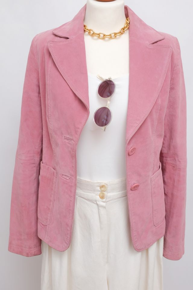 Vintage Wildleder Rosa Rose Lederjacke Leder Blazer S 36 Noa in Leipzig