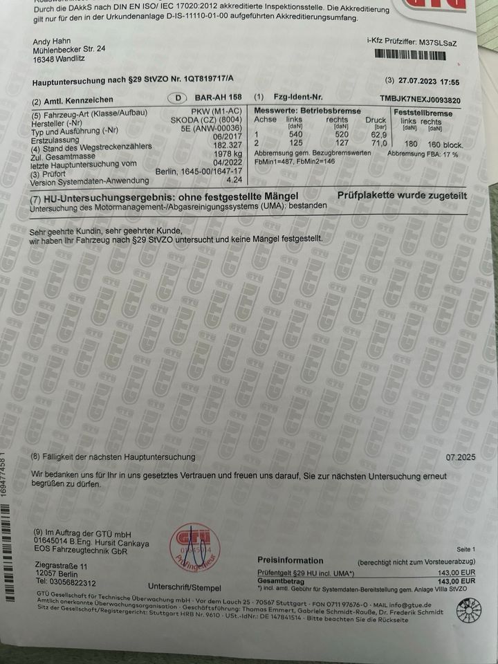‼️Scoda Octavia RS Zahnriemen neu TÜV 8.2025 in Wandlitz