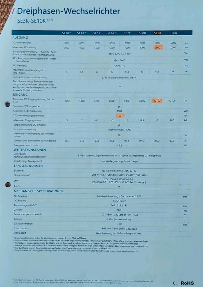 SolarEdge SE9K Wechselrichter in Germersheim