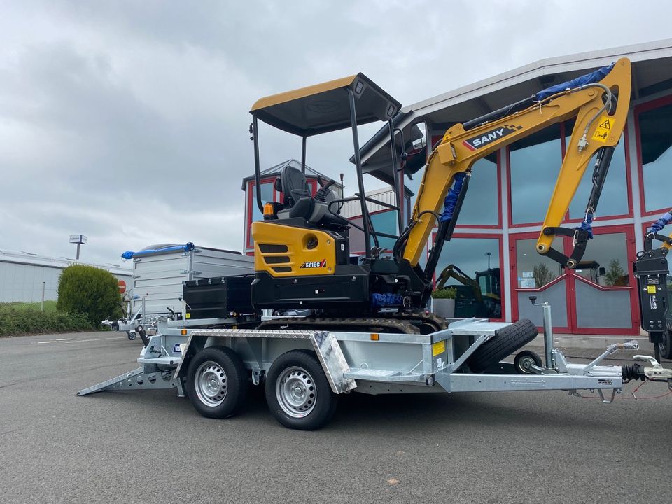 Minibagger Marke Sany SY16 inkl. Variant Baggeranhänger 2700kg in Blankenheim