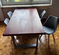 4-6 Personen Esstisch Echtholz lasiert Metallkufen 4 Stühle grau Hessen - Gießen Vorschau