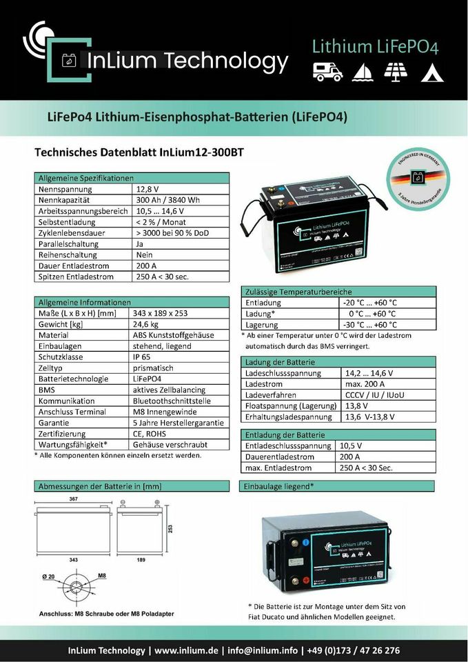 NEU 12V 300Ah Untersitz Lithiumbatterie 5 Jahre Garantie LiFePO4 in Nordlohne