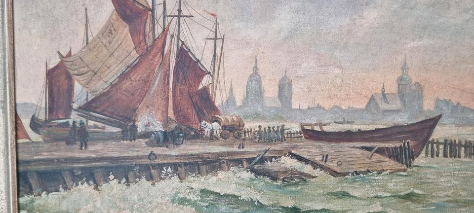 Öl-Gemälde Leinwand Stralsund Rügen Altefähr Zeesboot Klein in Stralsund