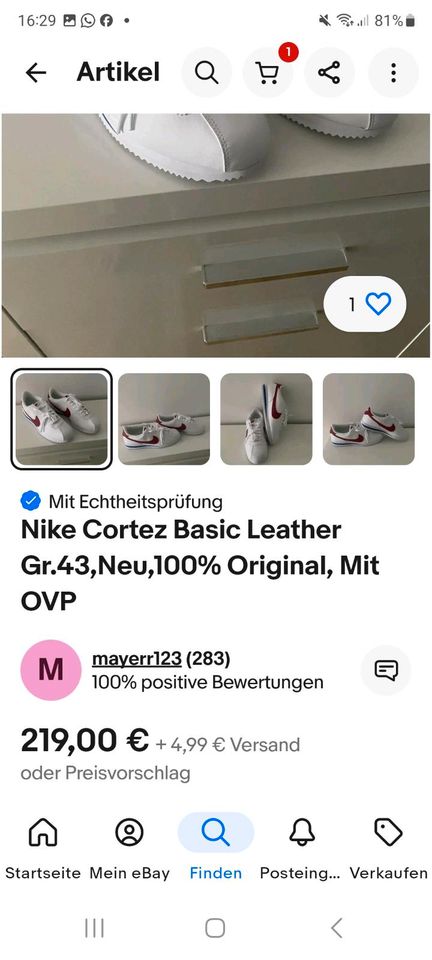 Nike Cortez Sneaker Leder Neu  Farbe Weinrot ungetragen in Kassel
