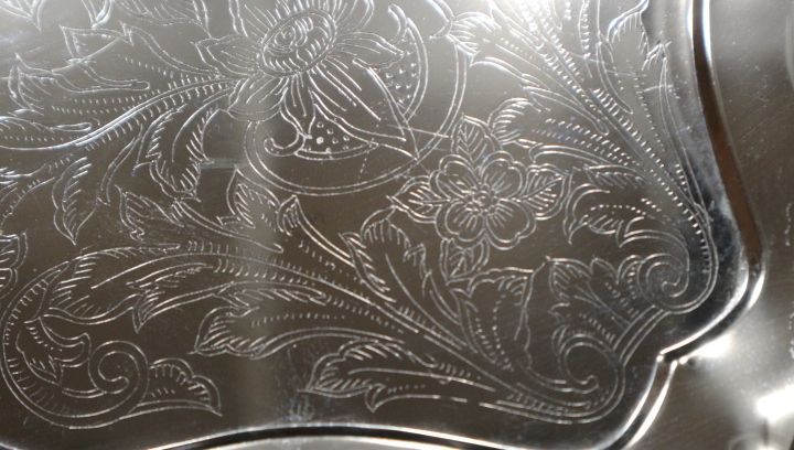 Vintage Servierplatte 30x40cm Metall silber - gepflegt erhalten in Leimen