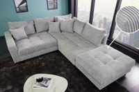 Ecksofa KENT 220cm hellgrau Cord Couch inklusive Hocker und Kissen L-Form Wohnzimmer Wohnlandschaft Sofa Federkern-Polsterung Ottomane links oder rechts montierbar Rücken echt bezogen Riess-Ambiente Kreis Pinneberg - Halstenbek Vorschau