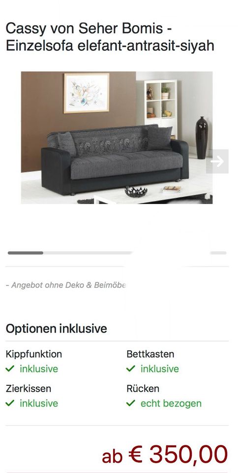 Sofa schlaf Couch Seher Bomis Cassy 3-Sitzer anthrasit-siyah in Hamburg