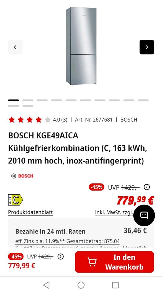 Bosch kge49aica Kühlschrank mit gefrieren in Solms