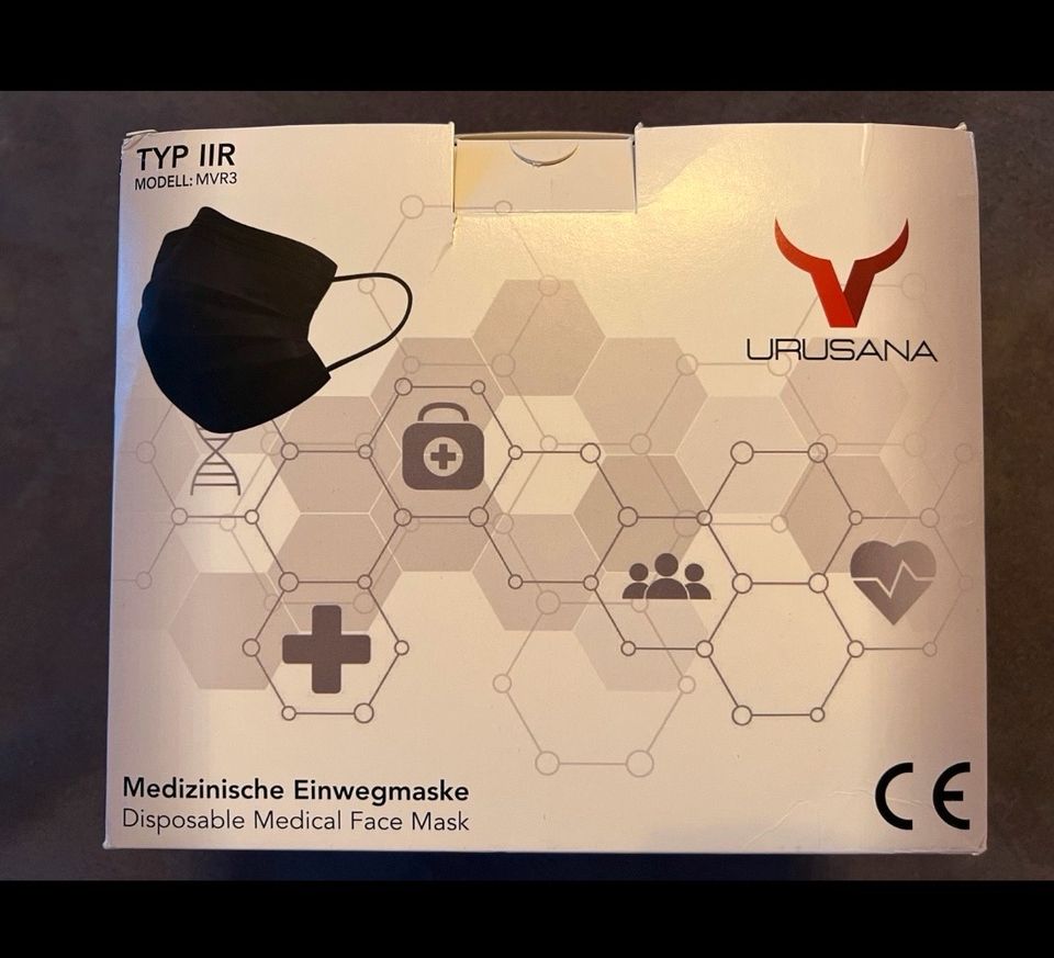 Urusana medizinische Einwegmaske MVR3 mask schwarz 100stk neu OVP in Dortmund