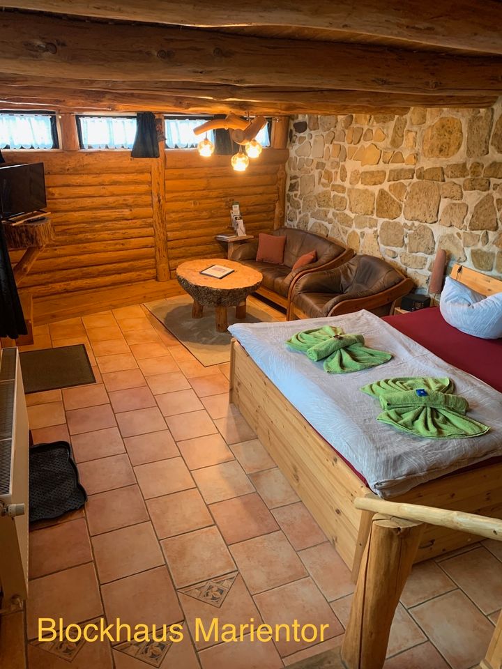 ☀️ Blockhaus mit Sauna in Quedlinburg Ferienhaus Ferienwohnung ☀️ in Quedlinburg