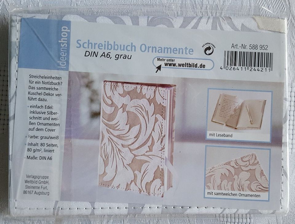 5 x Schreibbuch Ornamente DIN A6, grau /weiß, einzeln 2,00 Euro in Lengerich