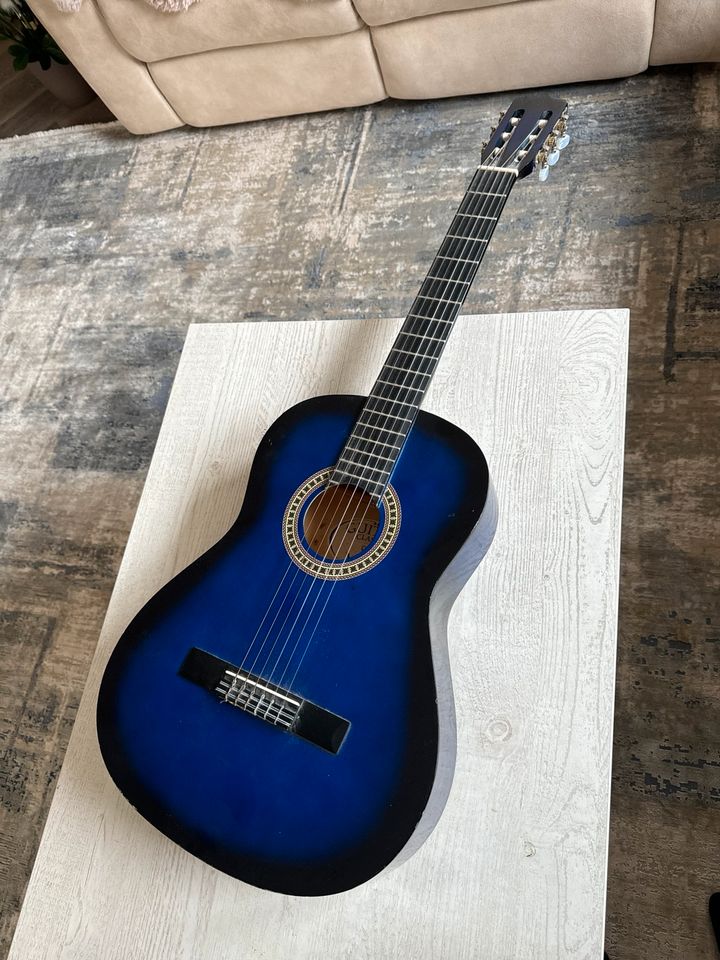 Gitarre blau in Heide