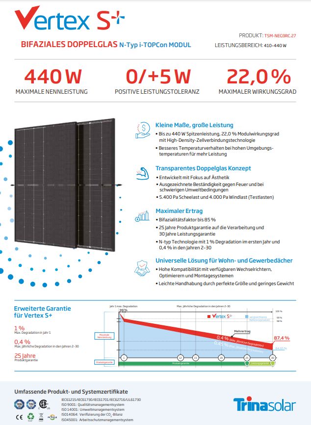 Trina Vertex S+ NEG9RC.27 bifazial GG 430Watt Solarmodule- Lager in Bretzenheim