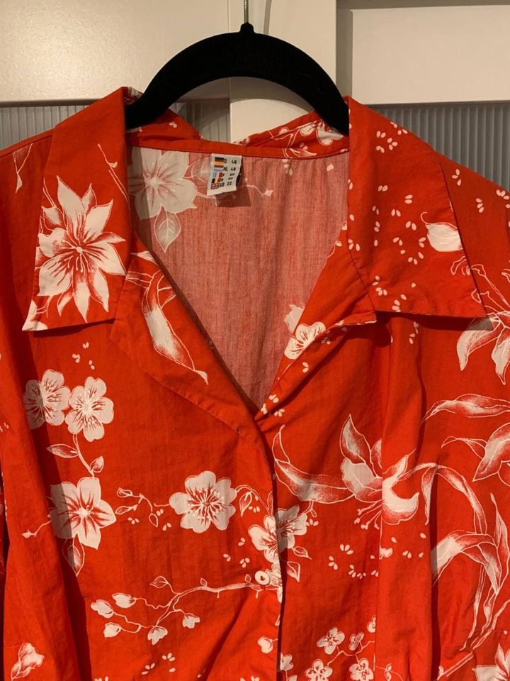 So bin ich Longbluse Bluse 3/4-Ärmel rot weiß Kirschblüten 48 in Langen (Hessen)