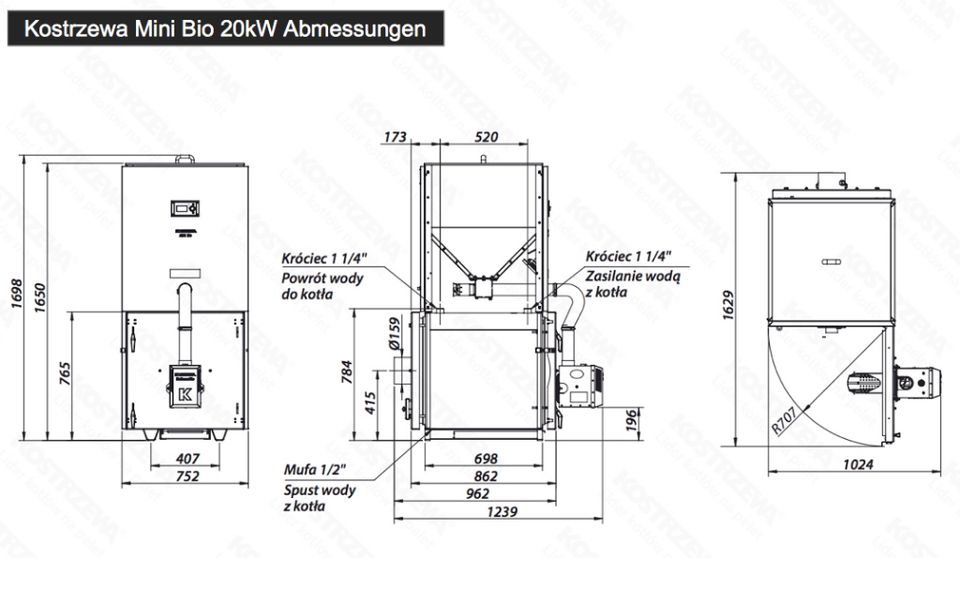 Pelletkessel KOSTRZEWA Mini Bio 20kW im Paket in Waren (Müritz)