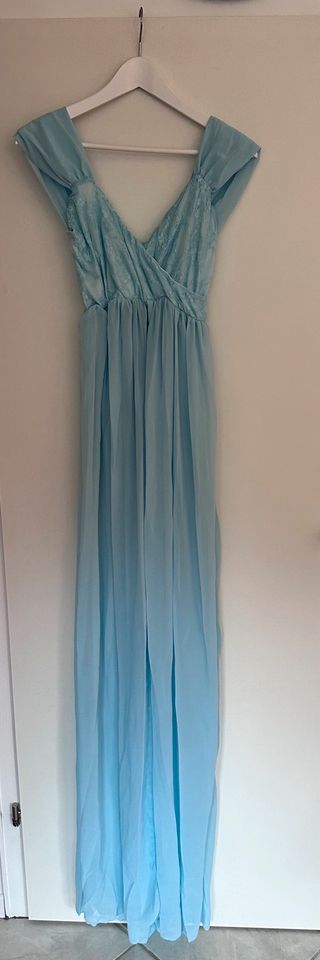 Umstandskleid für Fotografie, schulterfrei, Chiffonkleid, blau in Blieskastel