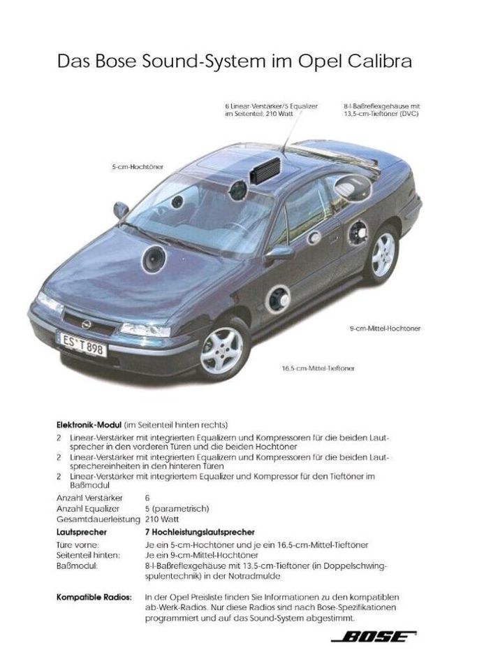 Opel Calibra BOSE Soundsystem Komplett Set Lautsprecher Radio etc in Mössingen