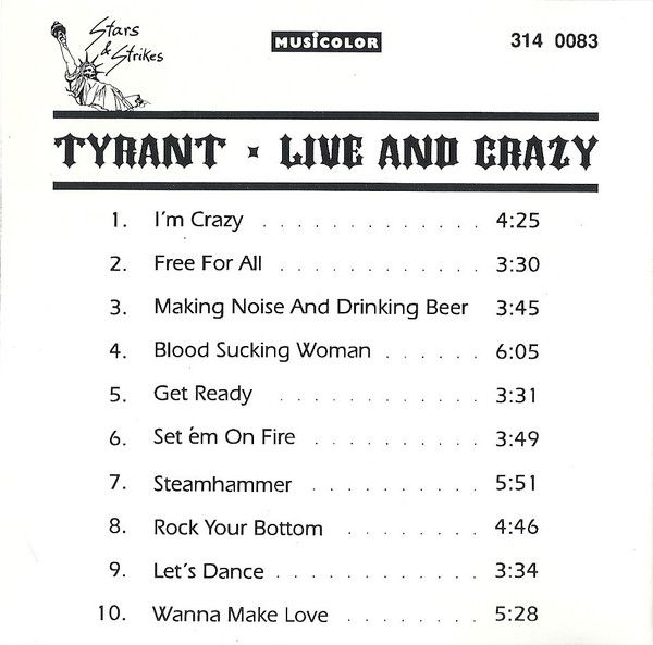 Tyrant - Live And Crazy ''CD'' (First Press Musicolor) in Herzogenrath